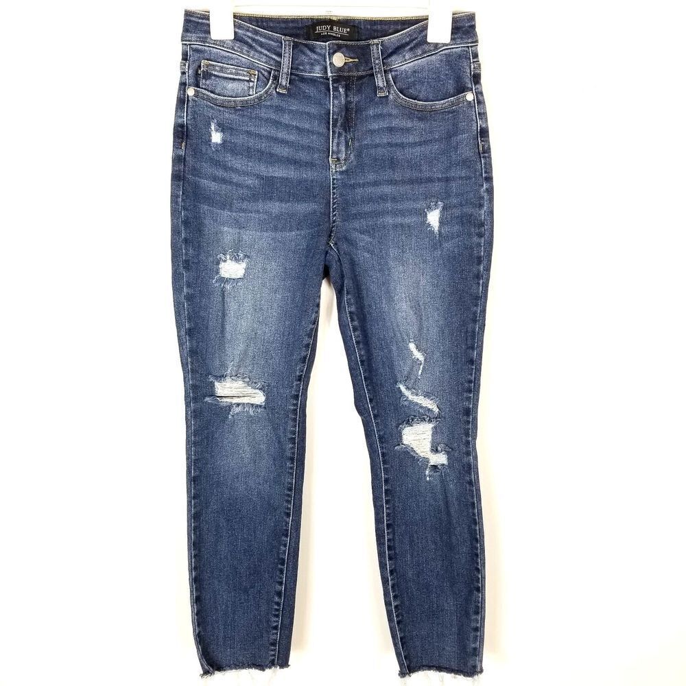 Judy Blue Women Beverly Vintage Relaxed Fit Jeans Size‎ 27 Blue Distressed Crop